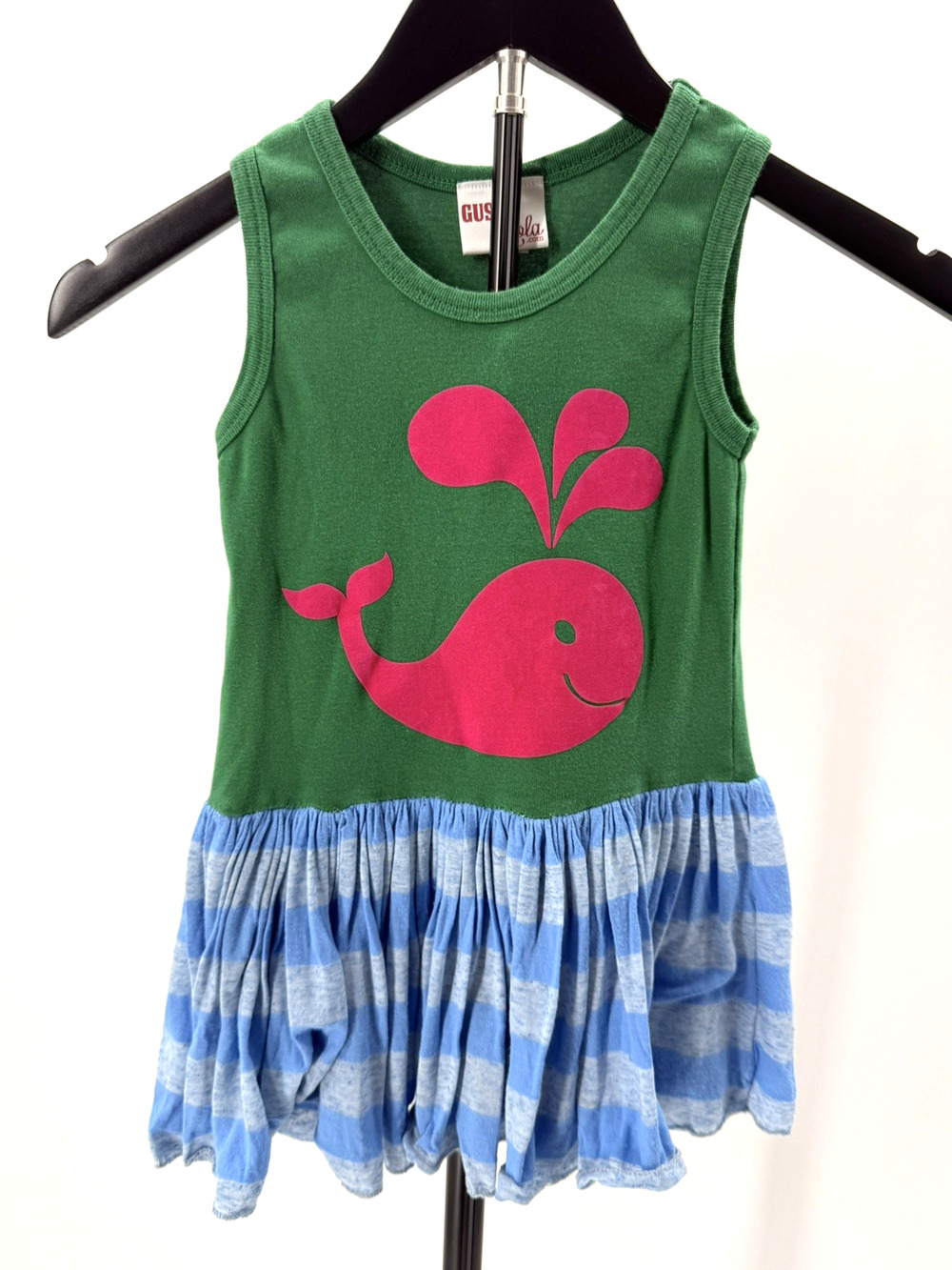 Gus & Lola Girls Dress Whale Striped Green Blue Nautical Boutique Jersey